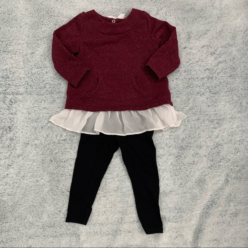 Lilly Wicket 2 Piece Set Burgundy Sweater Black Pants- 12 Months